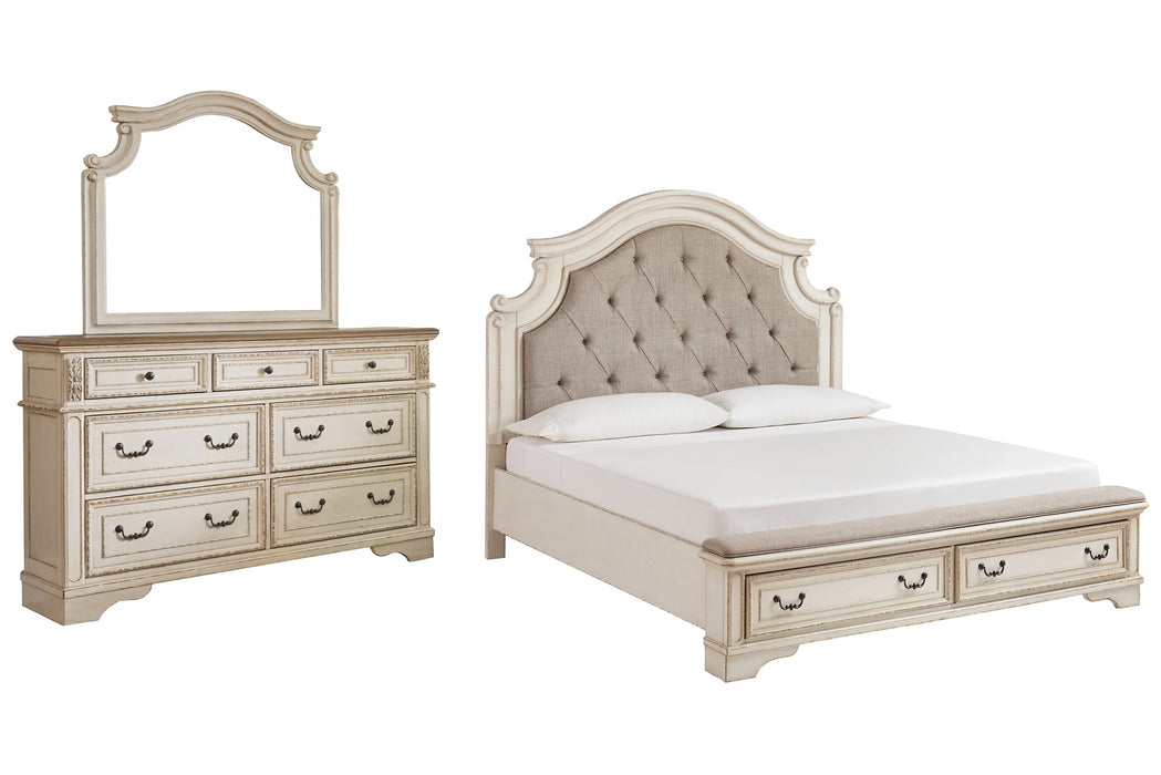 Realyn California King Upholstered Bed with Mirrored Dresser Homeline Furniture