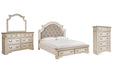 Realyn California King Upholstered Bed with Mirrored Dresser and Chest Homeline Furniture