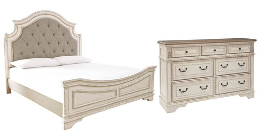 Realyn California King Upholstered Panel Bed with Dresser Homeline Furniture