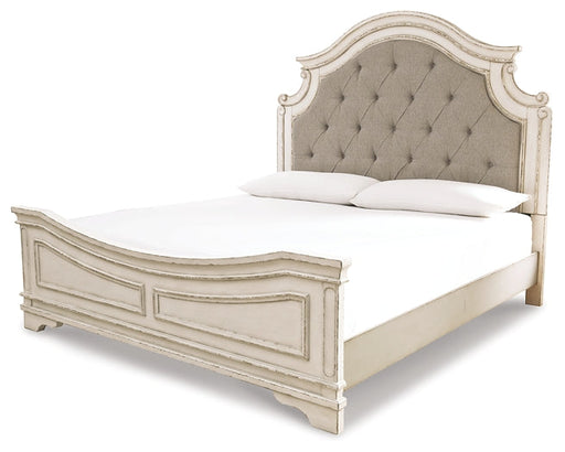 Realyn California King Upholstered Panel Bed with Mirrored Dresser Homeline Furniture