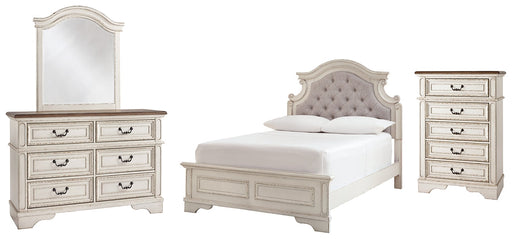 Realyn Full Panel Bed with Mirrored Dresser and Chest Homeline Furniture