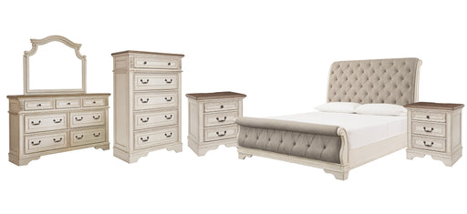 Realyn King Sleigh Bed with Mirrored Dresser, Chest and 2 Nightstands Homeline Furniture