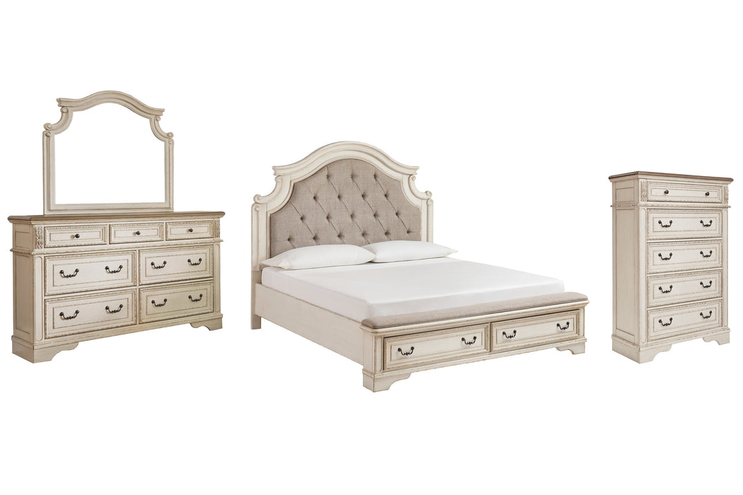 Realyn King Upholstered Bed with Mirrored Dresser and Chest Homeline Furniture