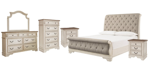 Realyn Queen Sleigh Bed with Mirrored Dresser, Chest and 2 Nightstands Homeline Furniture