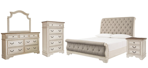 Realyn Queen Sleigh Bed with Mirrored Dresser, Chest and Nightstand Homeline Furniture