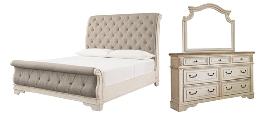 Realyn Queen Sleigh Bed with Mirrored Dresser Homeline Furniture