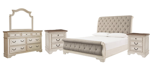 Realyn Queen Sleigh Bed with Mirrored Dresser and 2 Nightstands Homeline Furniture