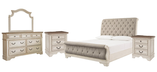 Realyn Queen Sleigh Bed with Mirrored Dresser and 2 Nightstands Homeline Furniture