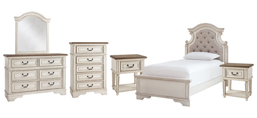 Realyn Twin Panel Bed with Mirrored Dresser, Chest and 2 Nightstands Homeline Furniture