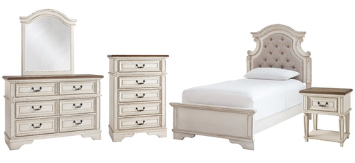 Realyn Twin Panel Bed with Mirrored Dresser, Chest and Nightstand Homeline Furniture