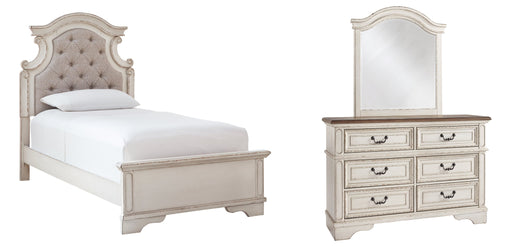 Realyn Twin Panel Bed with Mirrored Dresser Homeline Furniture