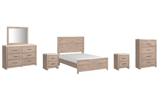 Senniberg Full Panel Bed with Mirrored Dresser, Chest and 2 Nightstands Homeline Furniture