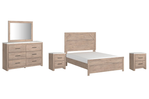 Senniberg Full Panel Bed with Mirrored Dresser and 2 Nightstands Homeline Furniture