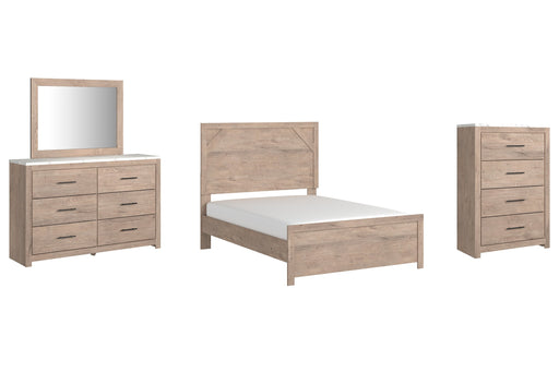 Senniberg Full Panel Bed with Mirrored Dresser and Chest Homeline Furniture