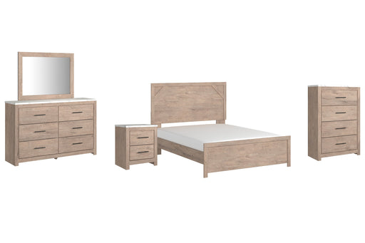 Senniberg Queen Panel Bed with Mirrored Dresser, Chest and Nightstand Homeline Furniture