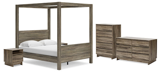 Shallifer Queen Canopy Bed with Dresser, Chest and 2 Nightstands Homeline Furniture