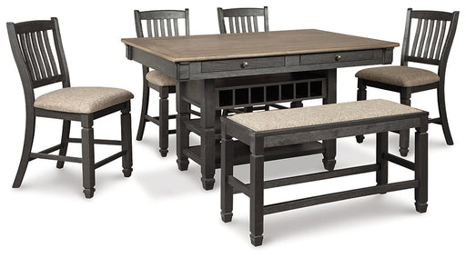 Tyler Creek Counter Height Dining Table and 4 Barstools and Bench Homeline Furniture