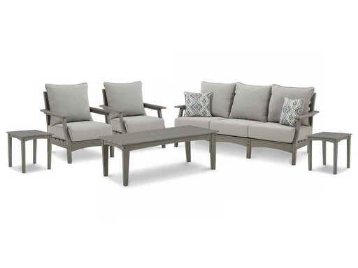 Visola Outdoor Sofa and  2 Lounge Chairs with Coffee Table and 2 End Tables Homeline Furniture