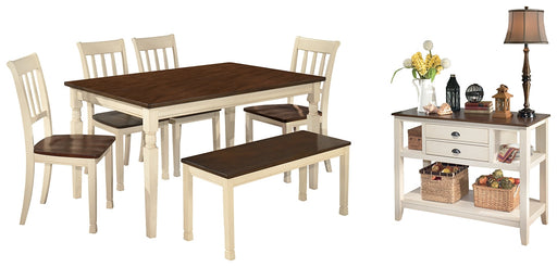 Whitesburg Dining Table and 4 Chairs and Bench with Storage Homeline Furniture