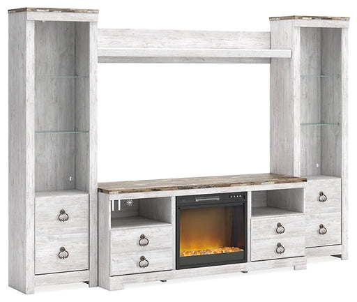 Willowton 4-Piece Entertainment Center with Electric Fireplace Homeline Furniture