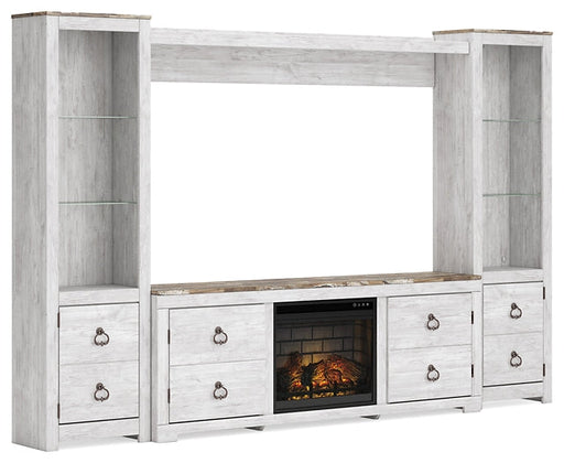 Willowton 4-Piece Entertainment Center with Electric Fireplace Homeline Furniture