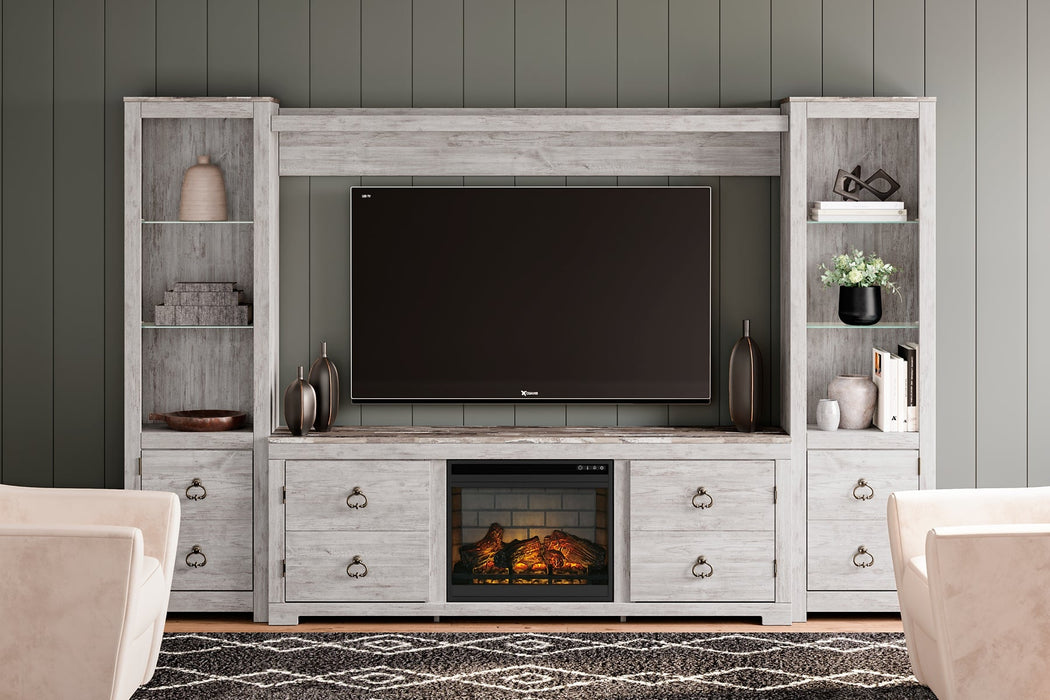 Willowton 4-Piece Entertainment Center with Electric Fireplace Homeline Furniture