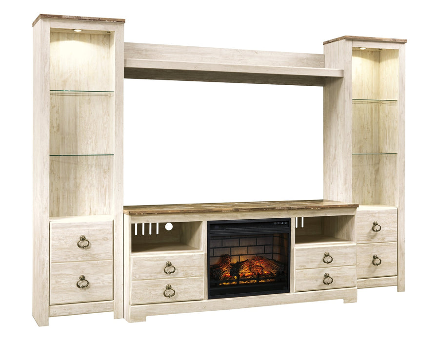 Willowton 4-Piece Entertainment Center with Electric Fireplace Homeline Furniture