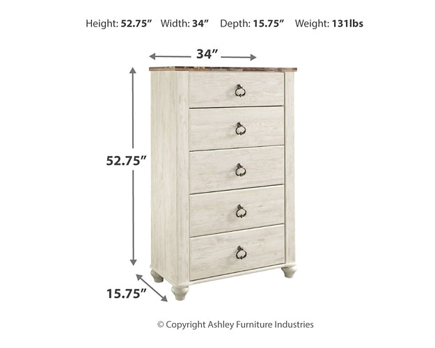 Willowton Five Drawer Chest Homeline Furniture