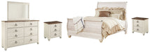 Willowton King Sleigh Bed with Mirrored Dresser and 2 Nightstands Homeline Furniture