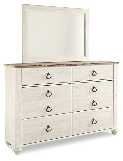 Willowton Queen/Full Panel Headboard with Mirrored Dresser, Chest and Nightstand Homeline Furniture