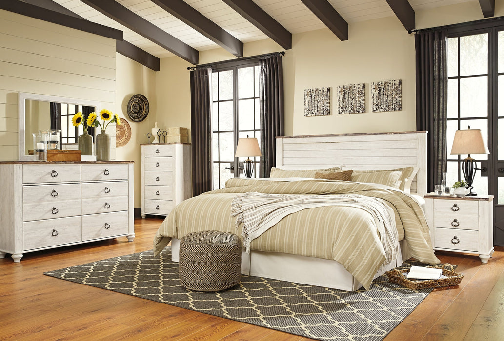 Willowton Queen/Full Panel Headboard with Mirrored Dresser, Chest and Nightstand Homeline Furniture