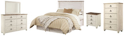 Willowton Queen/Full Panel Headboard with Mirrored Dresser, Chest and Nightstand Homeline Furniture