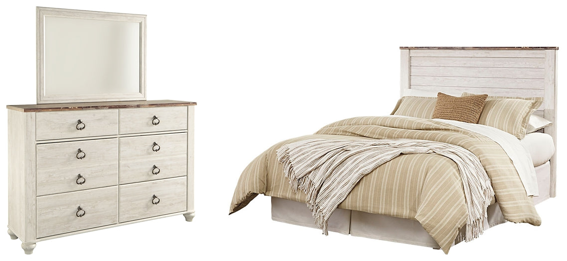 Willowton Queen/Full Panel Headboard with Mirrored Dresser Homeline Furniture