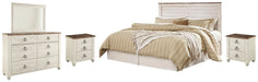 Willowton Queen/Full Panel Headboard with Mirrored Dresser and 2 Nightstands Homeline Furniture