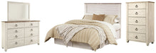 Willowton Queen/Full Panel Headboard with Mirrored Dresser and Chest Homeline Furniture