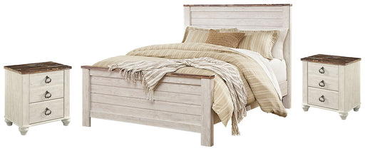 Willowton Queen Panel Bed with 2 Nightstands Homeline Furniture