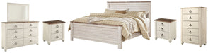 Willowton Queen Panel Bed with Mirrored Dresser, Chest and 2 Nightstands Homeline Furniture