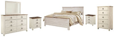 Willowton Queen Panel Bed with Mirrored Dresser, Chest and 2 Nightstands Homeline Furniture