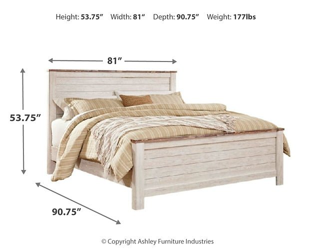 Willowton Queen Panel Bed with Mirrored Dresser, Chest and 2 Nightstands Homeline Furniture