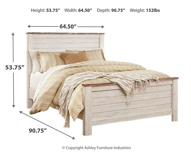 Willowton Queen Panel Bed with Mirrored Dresser, Chest and 2 Nightstands Homeline Furniture