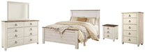 Willowton Queen Panel Bed with Mirrored Dresser, Chest and Nightstand Homeline Furniture