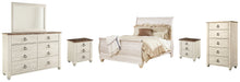 Willowton Queen Sleigh Bed with Mirrored Dresser, Chest and 2 Nightstands Homeline Furniture