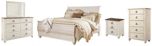 Willowton Queen Sleigh Bed with Mirrored Dresser, Chest and Nightstand Homeline Furniture