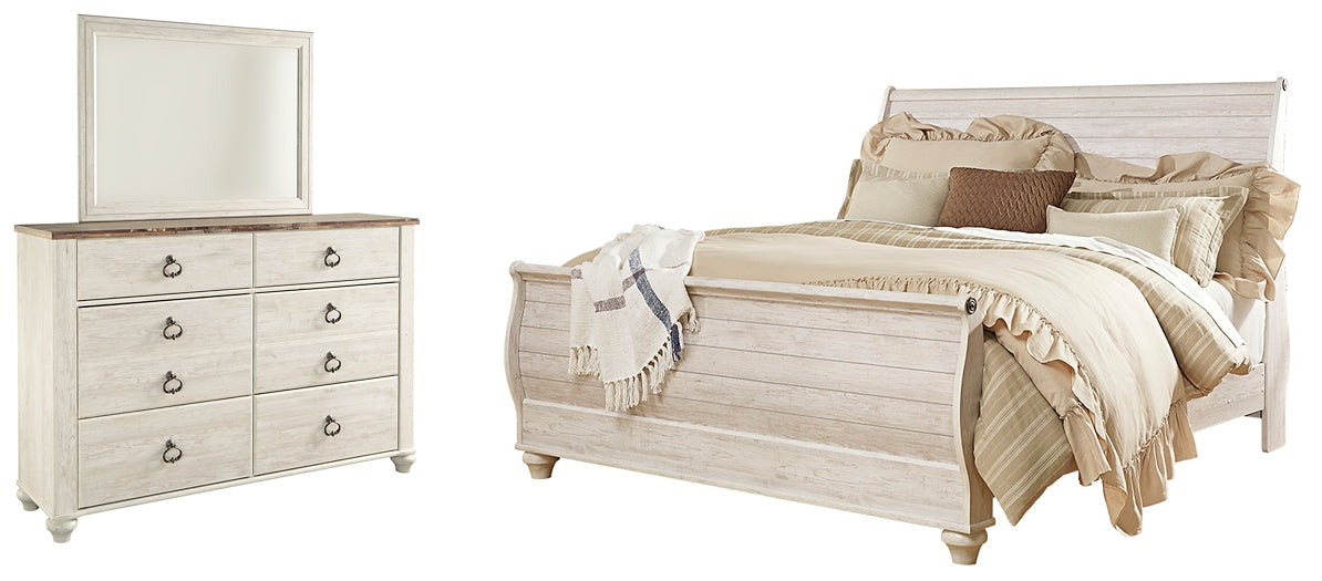 Willowton Queen Sleigh Bed with Mirrored Dresser Homeline Furniture