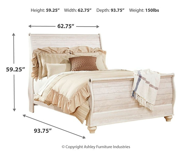 Willowton Queen Sleigh Bed with Mirrored Dresser and Chest Homeline Furniture