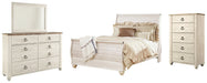 Willowton Queen Sleigh Bed with Mirrored Dresser and Chest Homeline Furniture