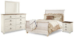 Willowton Queen Sleigh Bed with Mirrored Dresser and Nightstand Homeline Furniture