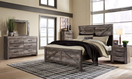 Wynnlow King Crossbuck Panel Bed with Mirrored Dresser, Chest and Nightstand Homeline Furniture