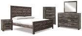 Wynnlow King Crossbuck Panel Bed with Mirrored Dresser, Chest and Nightstand Homeline Furniture