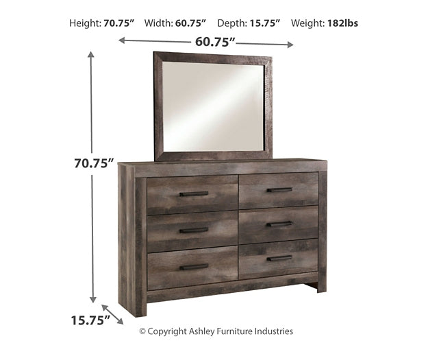 Wynnlow King Crossbuck Panel Bed with Mirrored Dresser Homeline Furniture